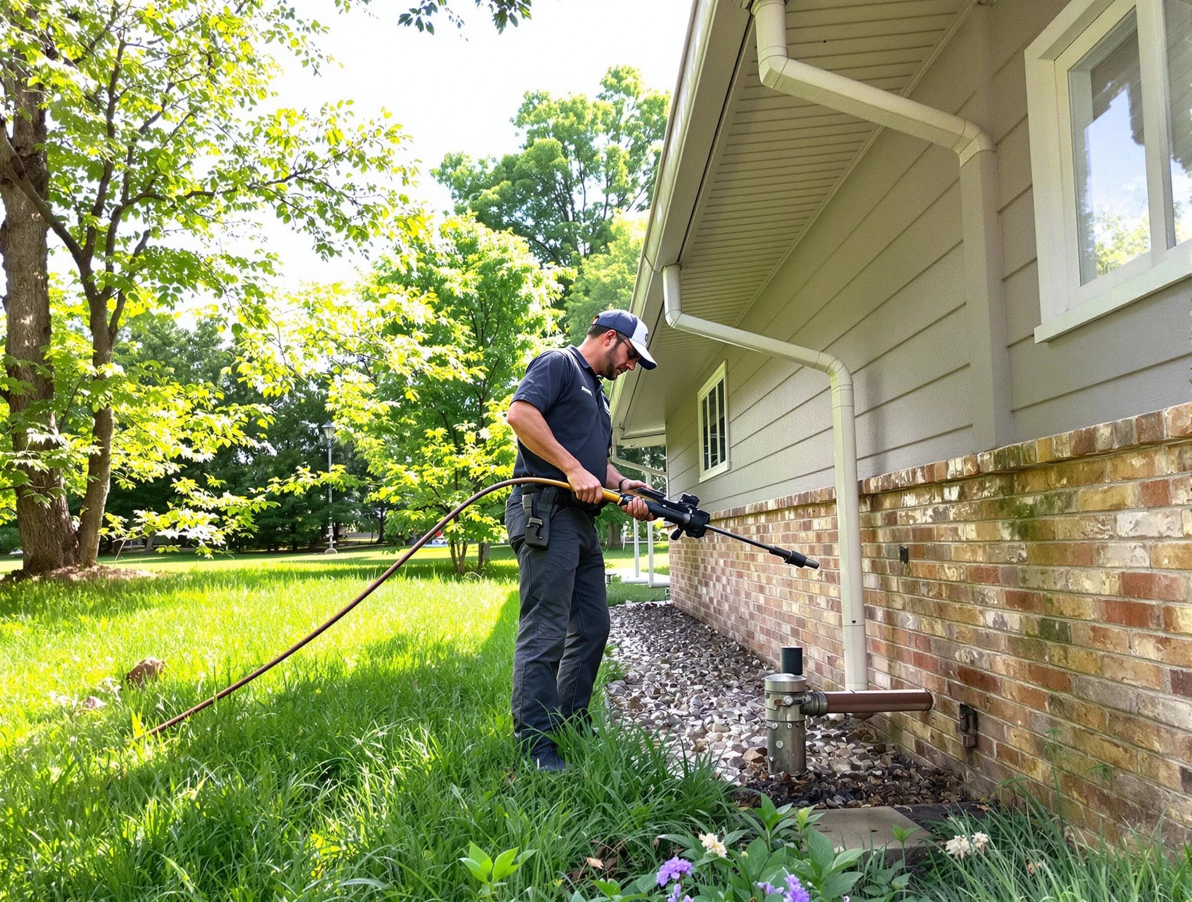 Brunswick Roofing Company removing debris from a downspout in Brunswick, OH