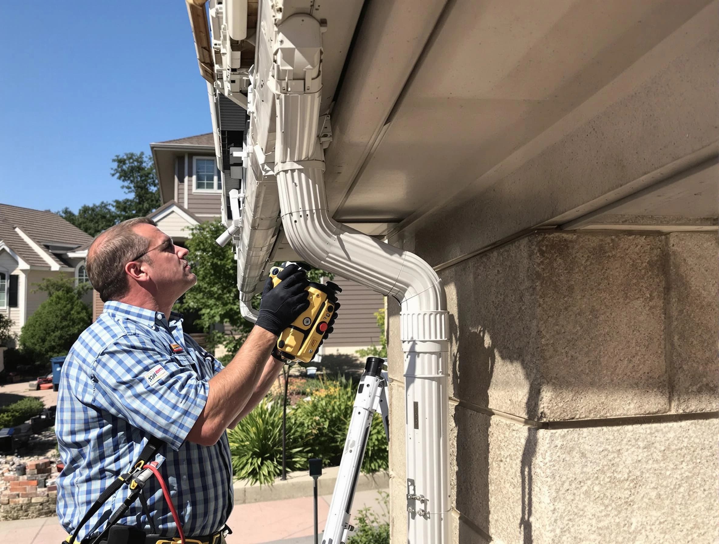 Close-up of a restored downspout system by Brunswick Roofing Company in Brunswick, OH