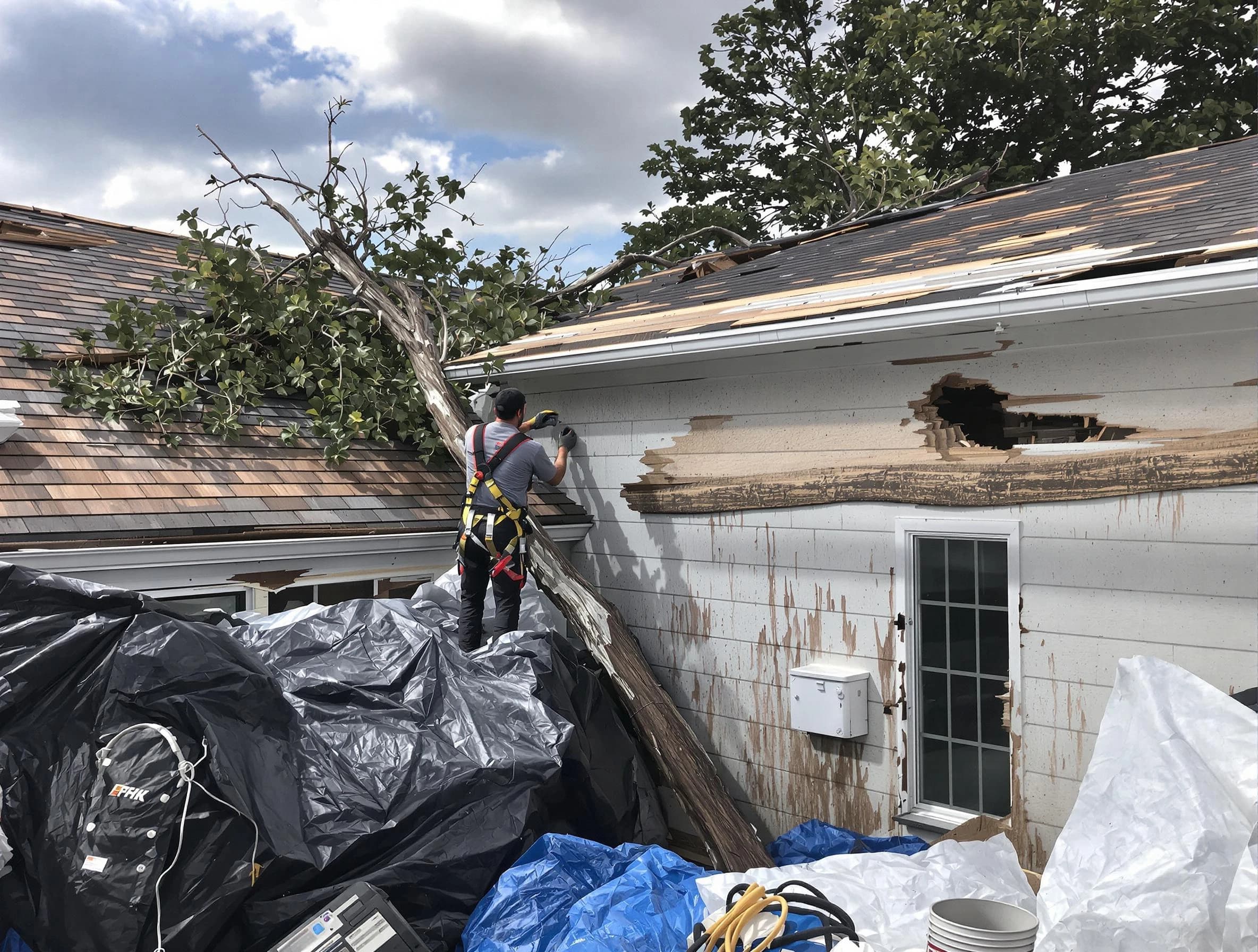 Brunswick Roofing Company technicians handling urgent roof damage in Brunswick, OH