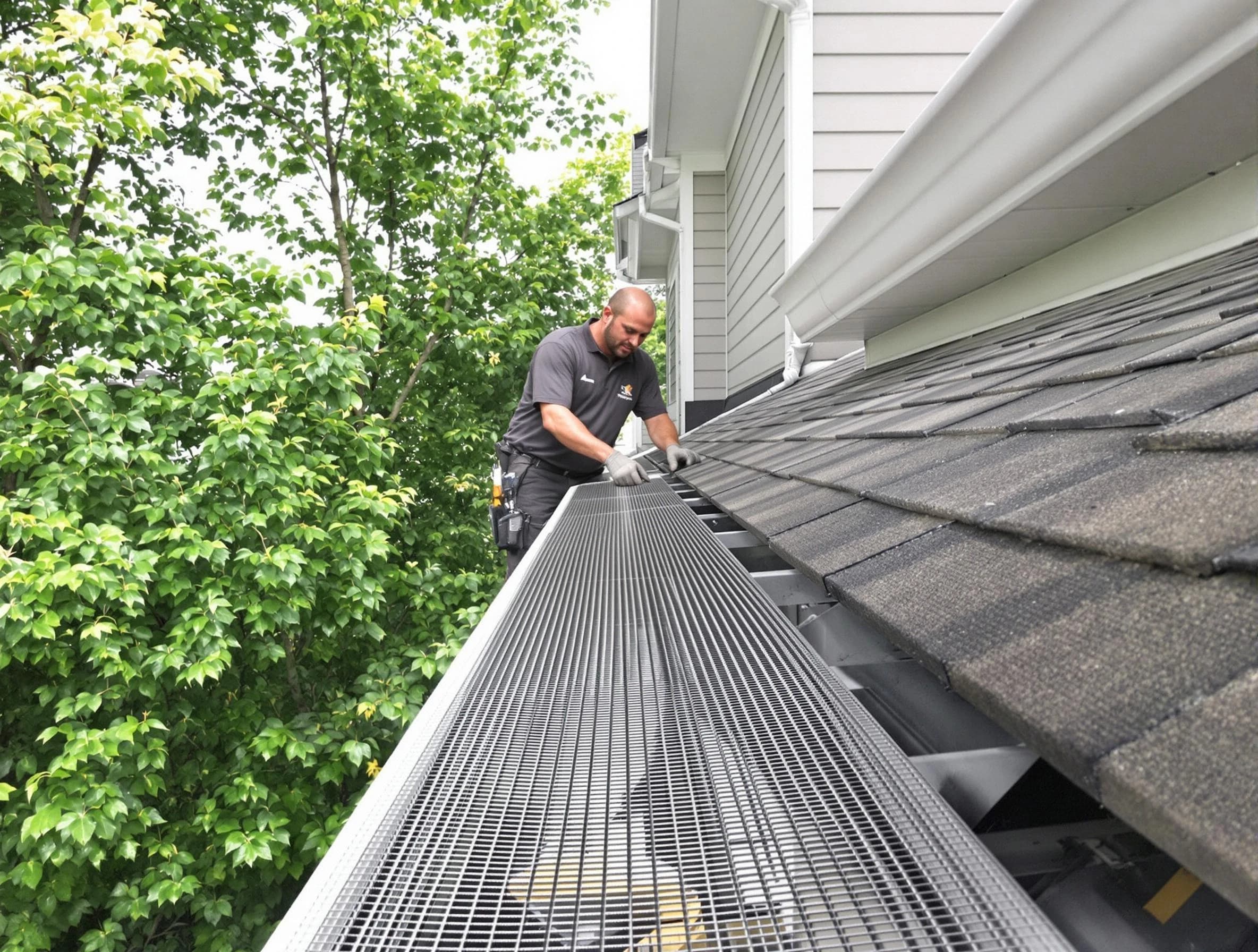 Close-up of gutter guards installed by Brunswick Roofing Company in Brunswick, OH