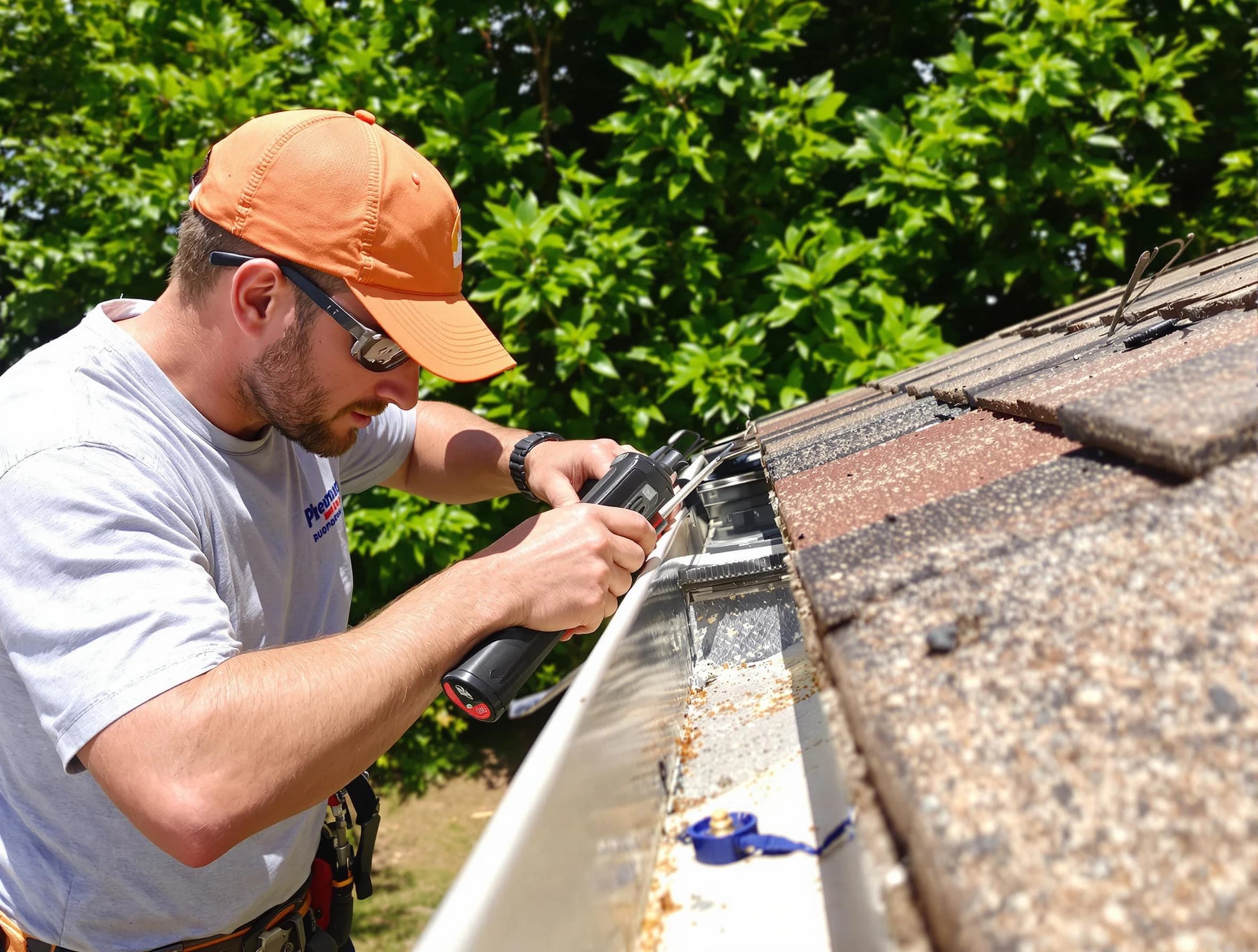 Brunswick Roofing Company specialists conducting a gutter repair in Brunswick, OH