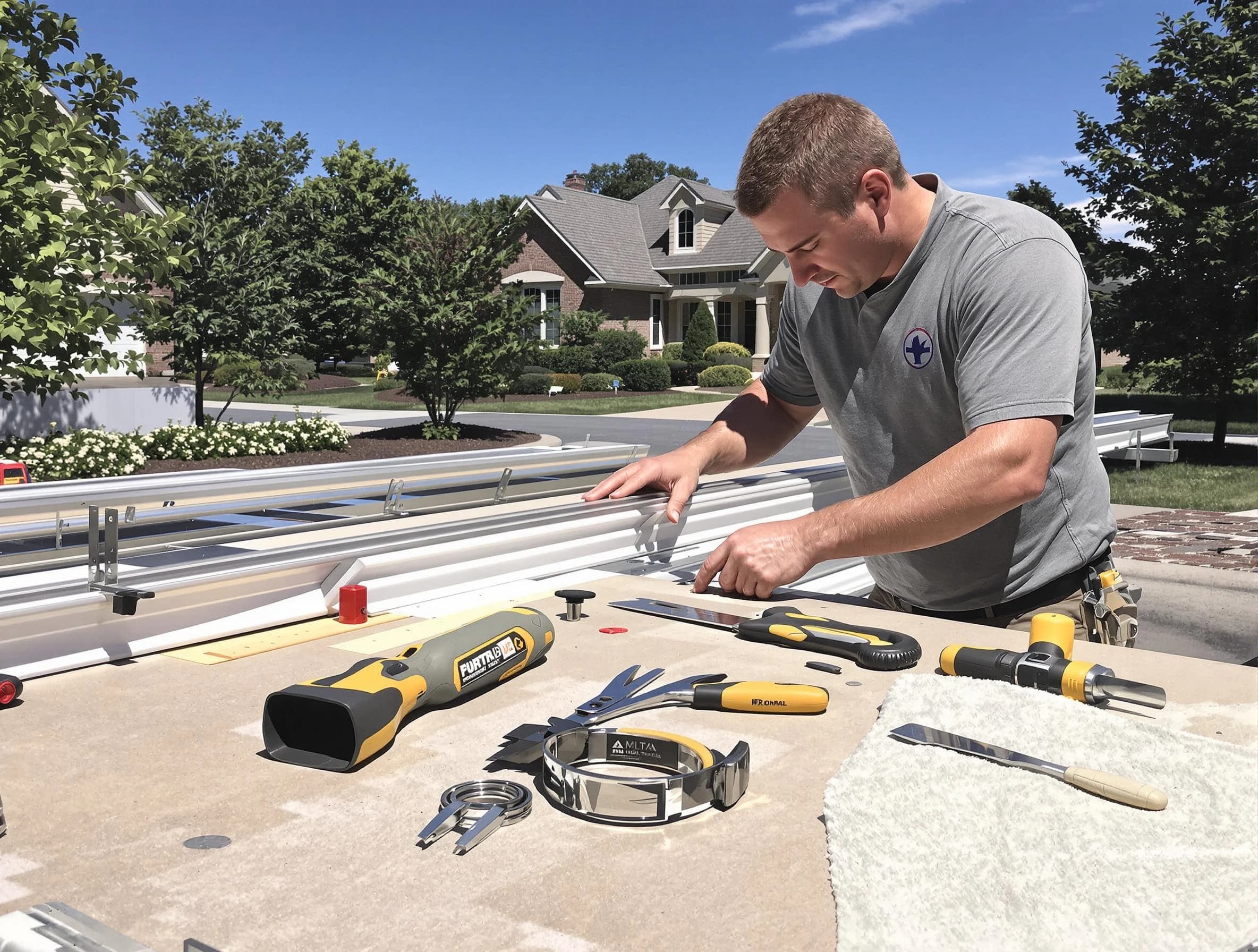 Freshly installed seamless gutter by Brunswick Roofing Company in Brunswick, OH