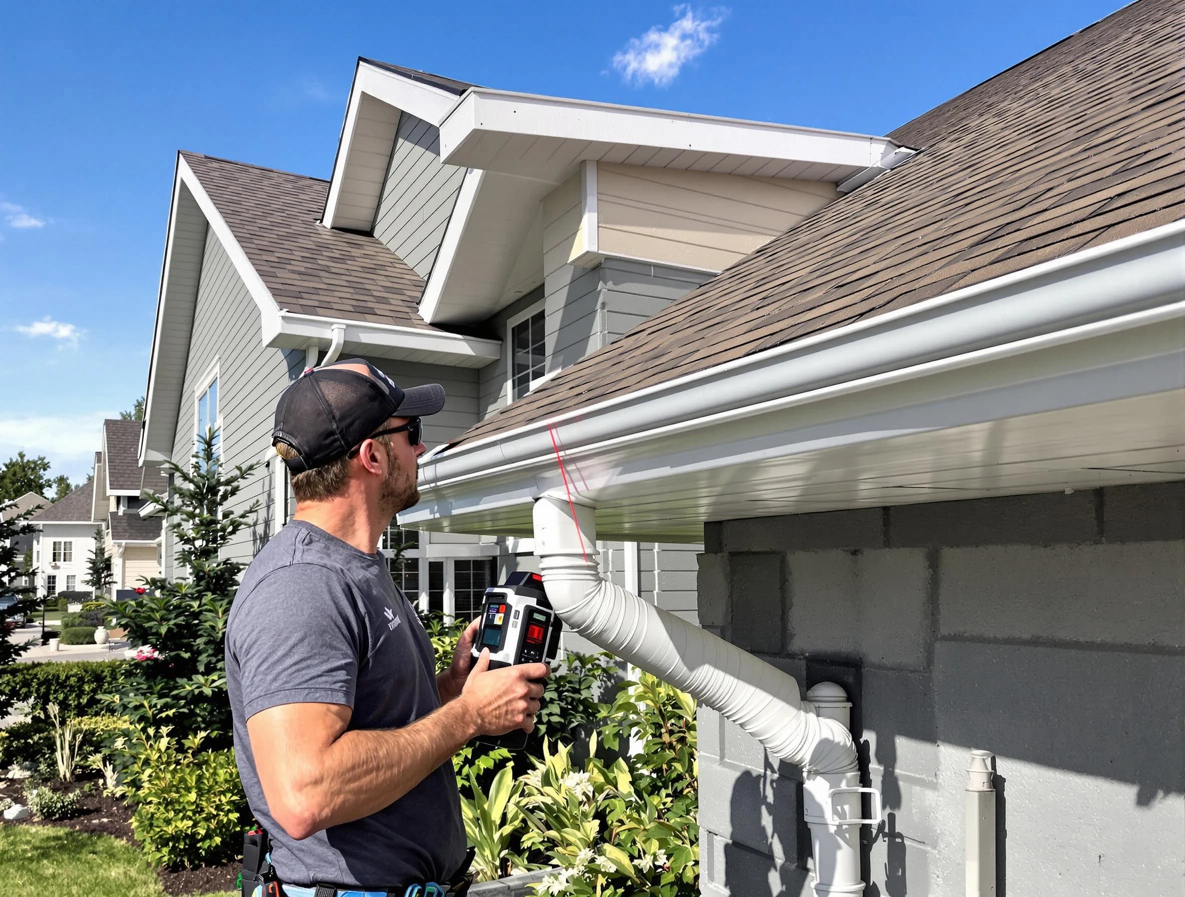 Brunswick Roofing Company installing seamless gutters in Brunswick, OH