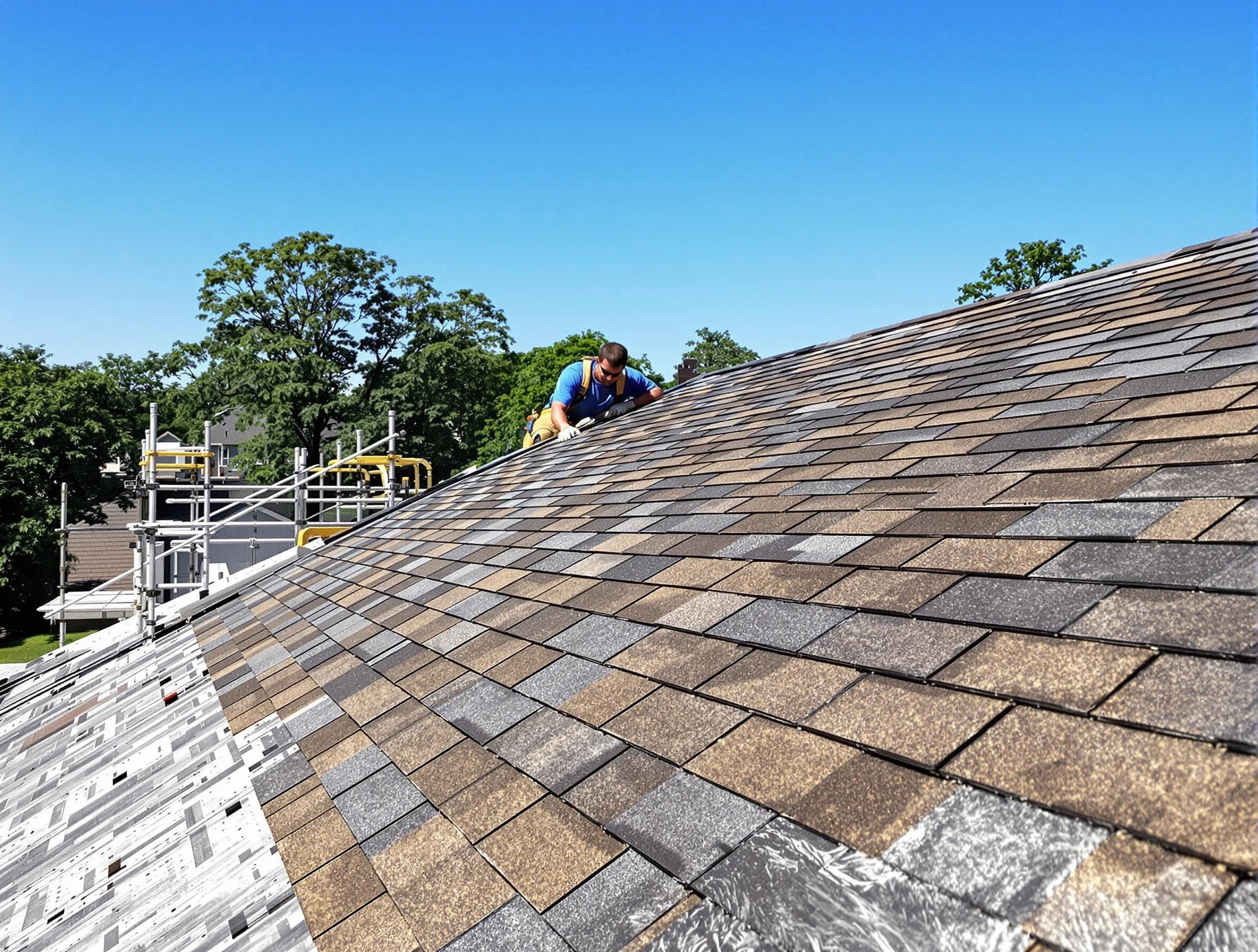 Close-up of new shingles installed by Brunswick Roofing Company in Brunswick, OH